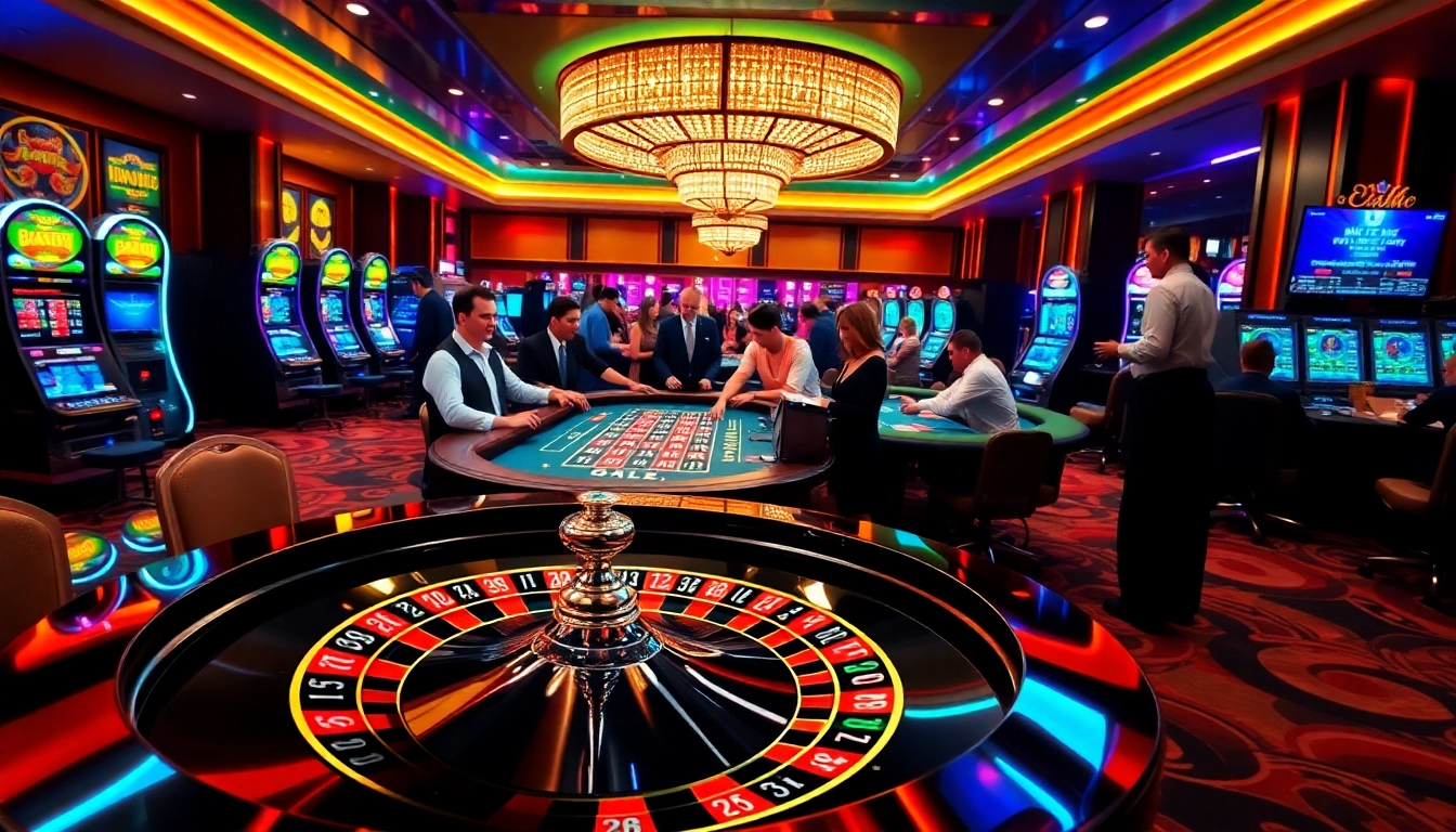 Exciting casino gaming atmosphere with roulette and slot machines at https://f168info.com/ for thrilling bets.