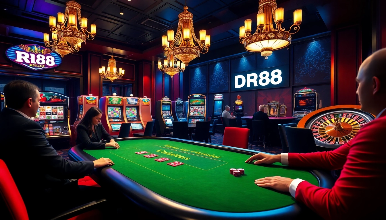 Players engaging in an exciting poker game at DR88's luxurious casino setup.