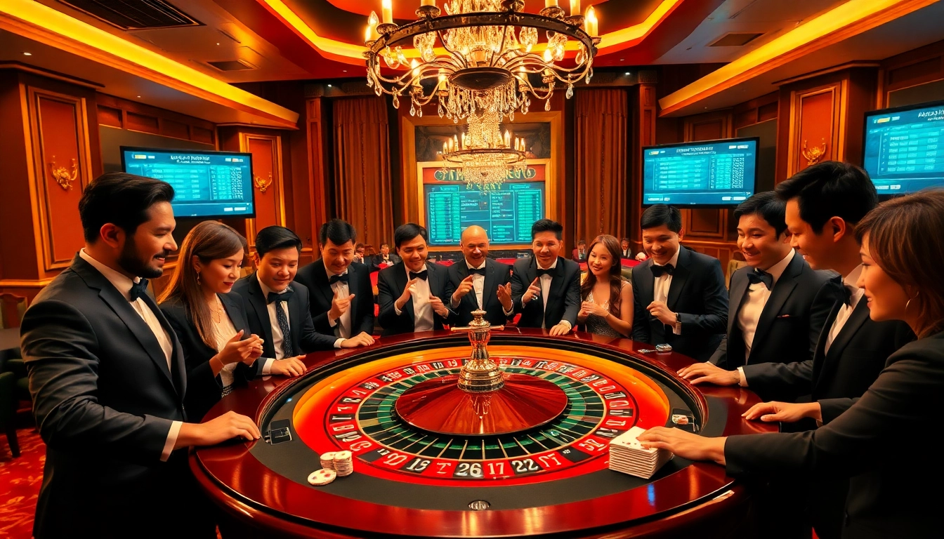 Players enjoying an exciting game at the RR88 casino with roulette and poker elements.