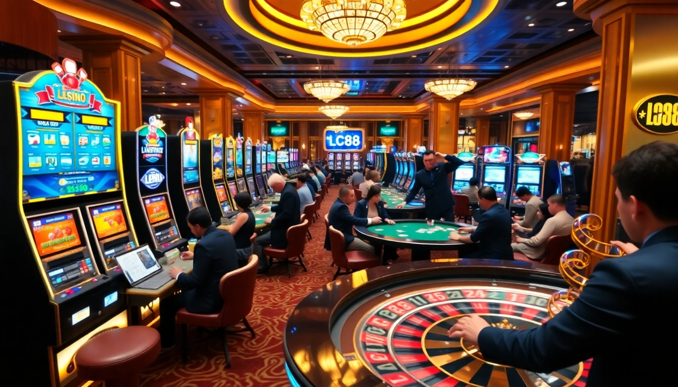 Experience the excitement of Lc88 online gambling within a vibrant casino setting.