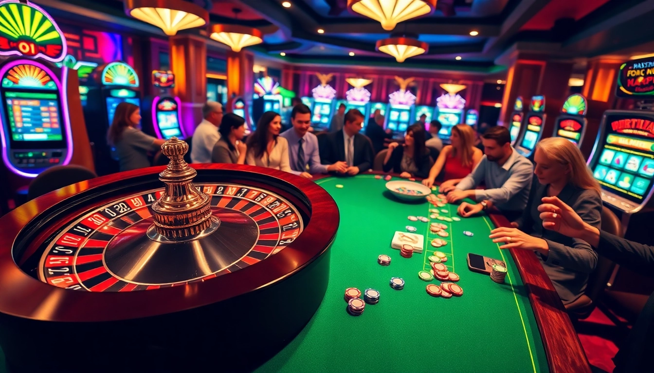 Experience the excitement of ingatbola88 with players engaged at a luxury casino table and spinning roulette wheel.