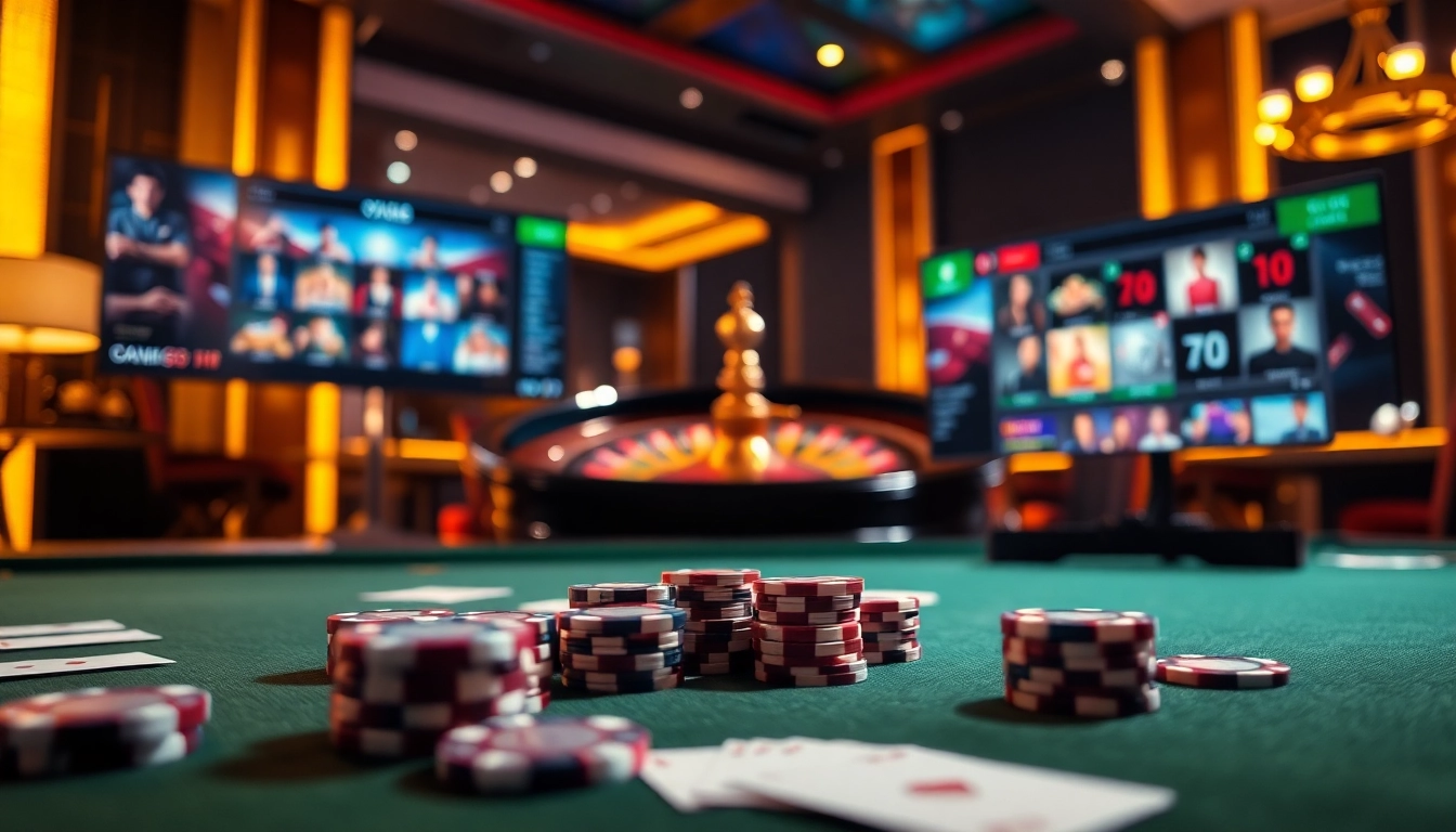 Engaging scene of 789BET đăng nhập showcasing a luxurious casino table with poker chips and cards in action.