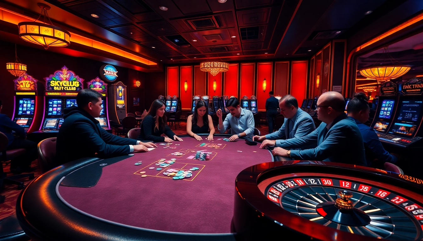 Engaged players enjoying a skyclub game at a vibrant casino table.
