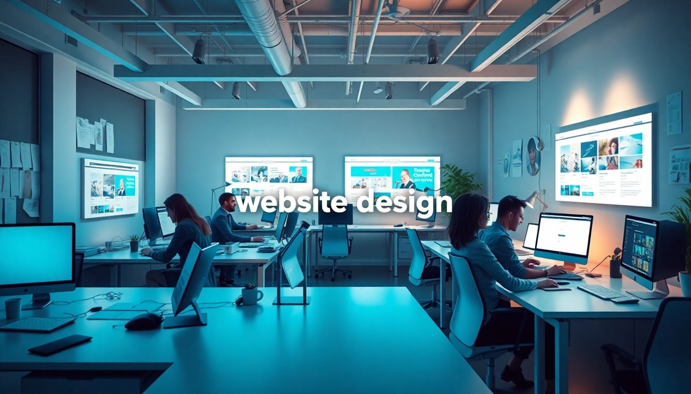 Showcasing a professional website design studio, emphasizing creativity and collaboration in web design.