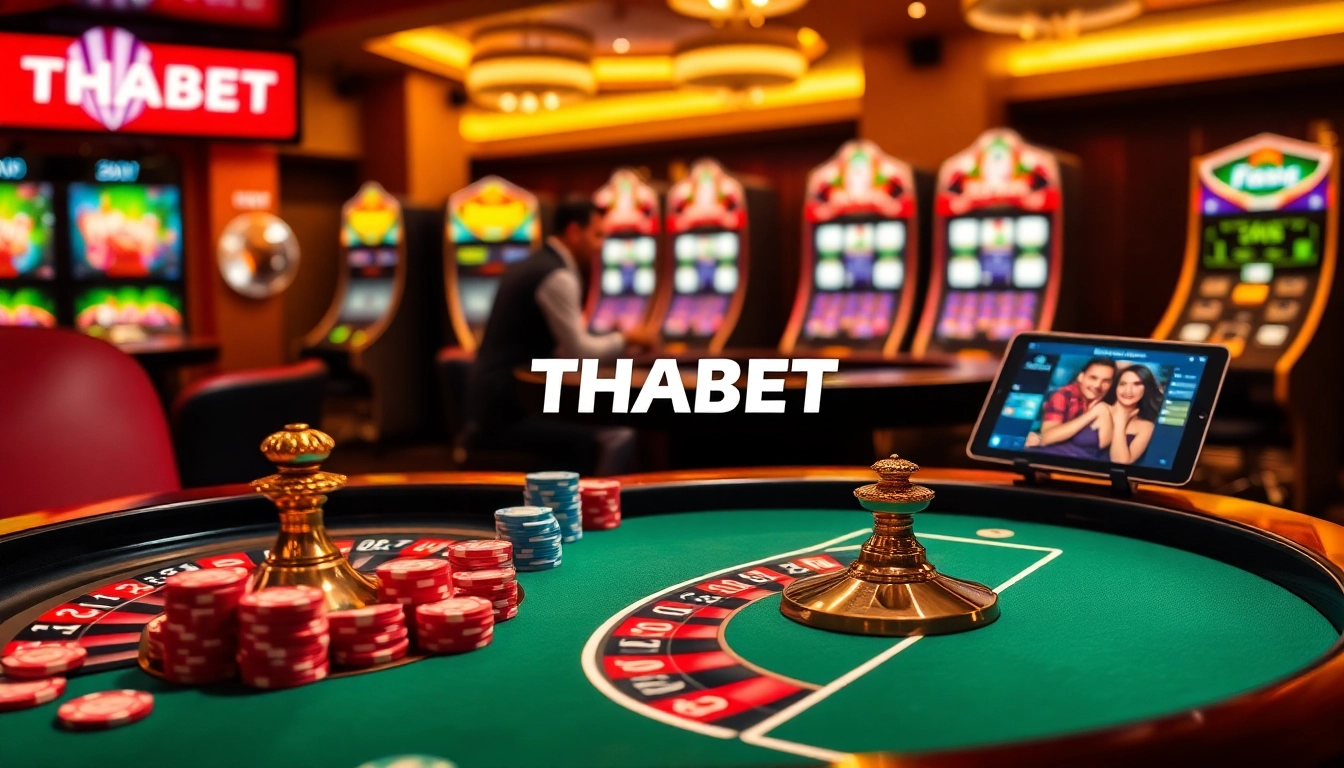 THABET players enjoying a vibrant online casino experience at an elegant poker table with chips.