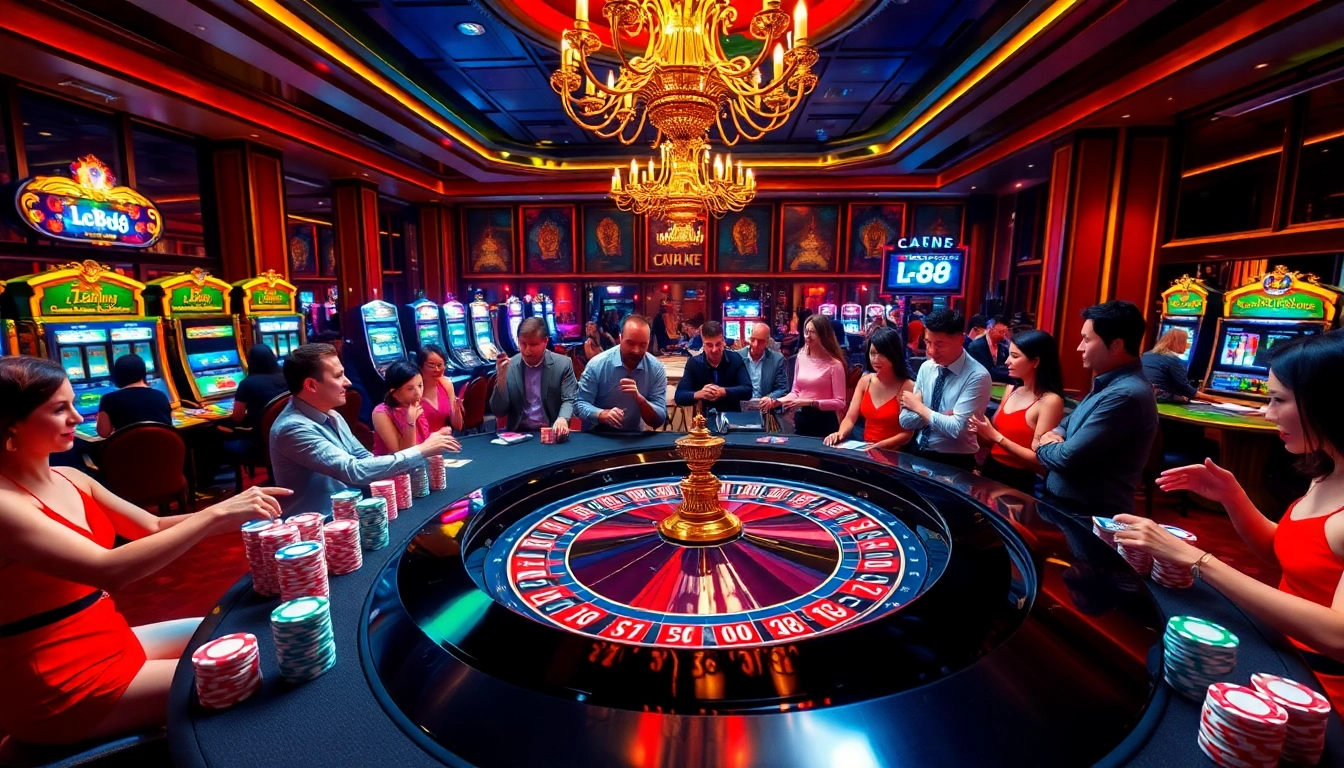 Experience excitement at Lc 88 casino with players at a vibrant roulette table.