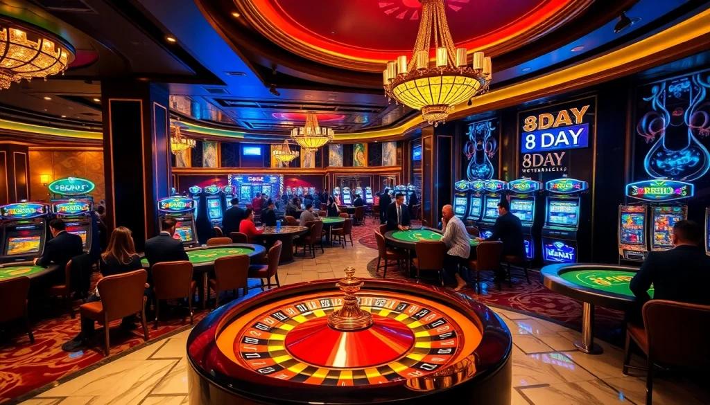 Experience thrilling games at 8DAY Casino with dynamic roulette and elegant poker tables.