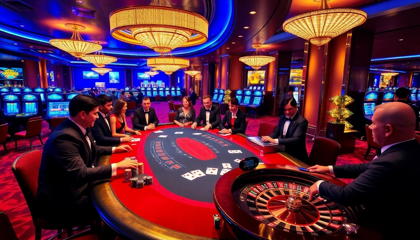 Experience high-stakes excitement at lc88.blue's luxurious poker table in a vibrant casino setting.