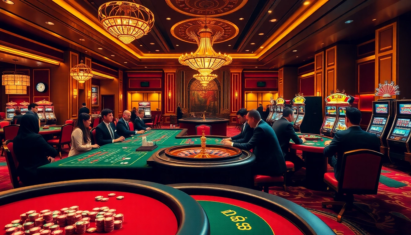 Experience the excitement of gambling at a DN88 casino, showcasing tables, chips, and bright slot machines.