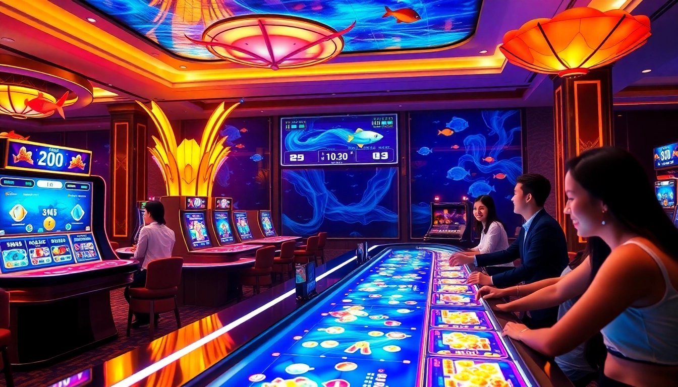 Exciting bắn cá đổi thưởng game scene with players targeting colorful fish for rewards.