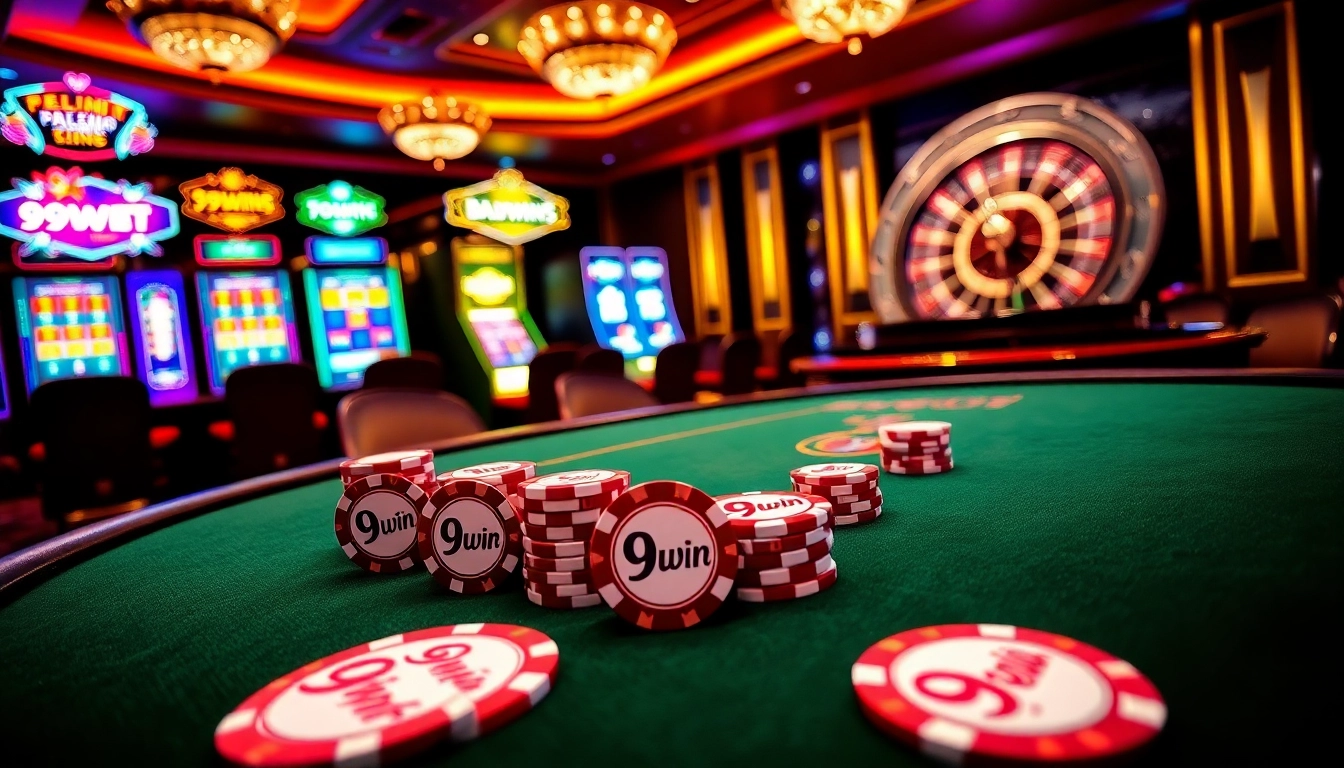 Experience thrilling games at the 99win casino with vibrant poker tables and slot machines.