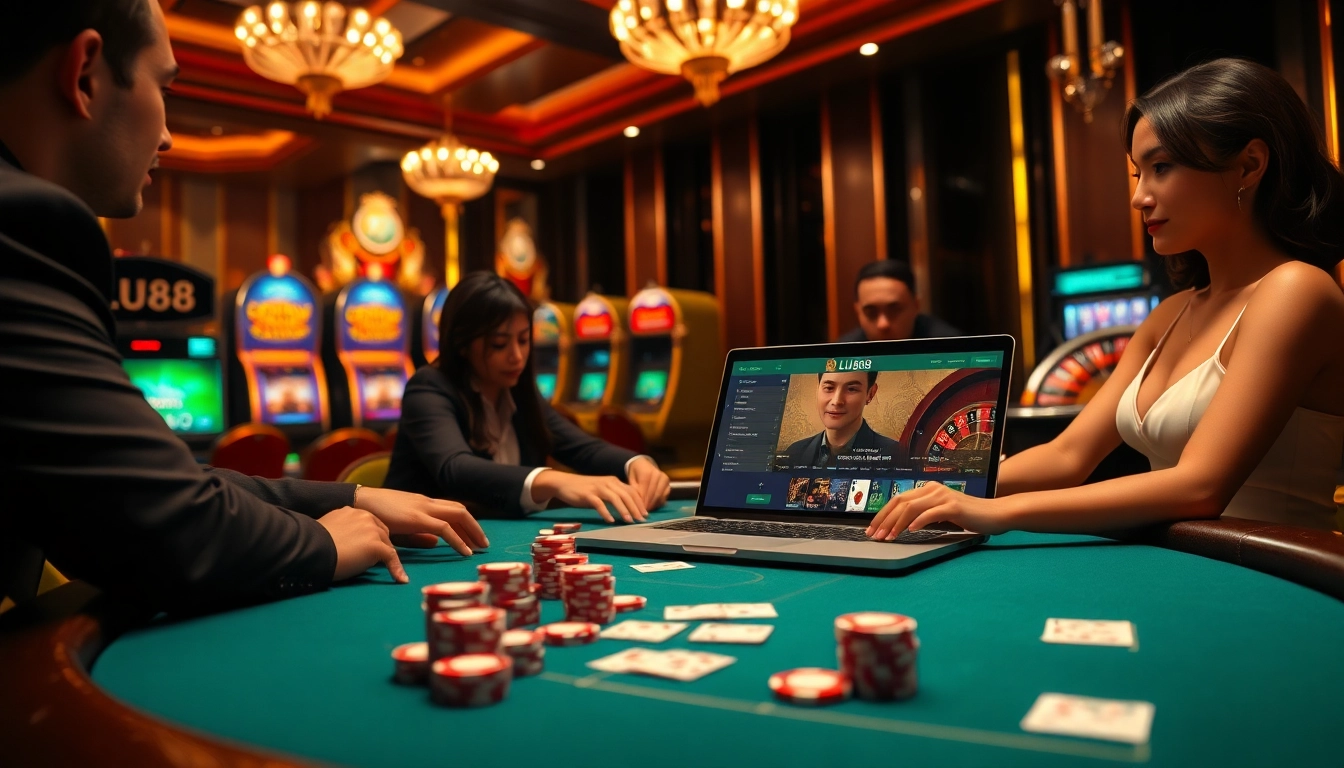 Engaging in high-stakes poker at the luxurious LU88 online casino platform.