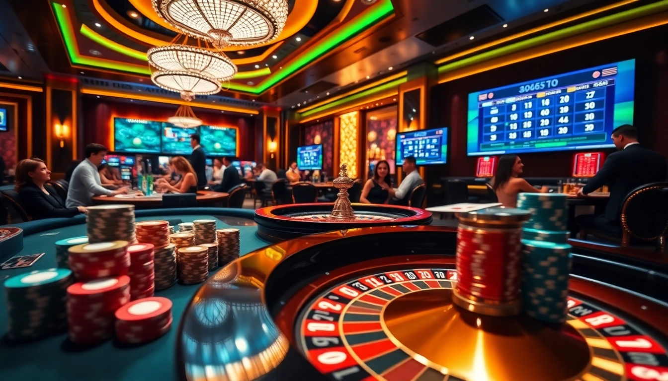 uu88 players enjoying a thrilling casino experience with poker chips and roulette.