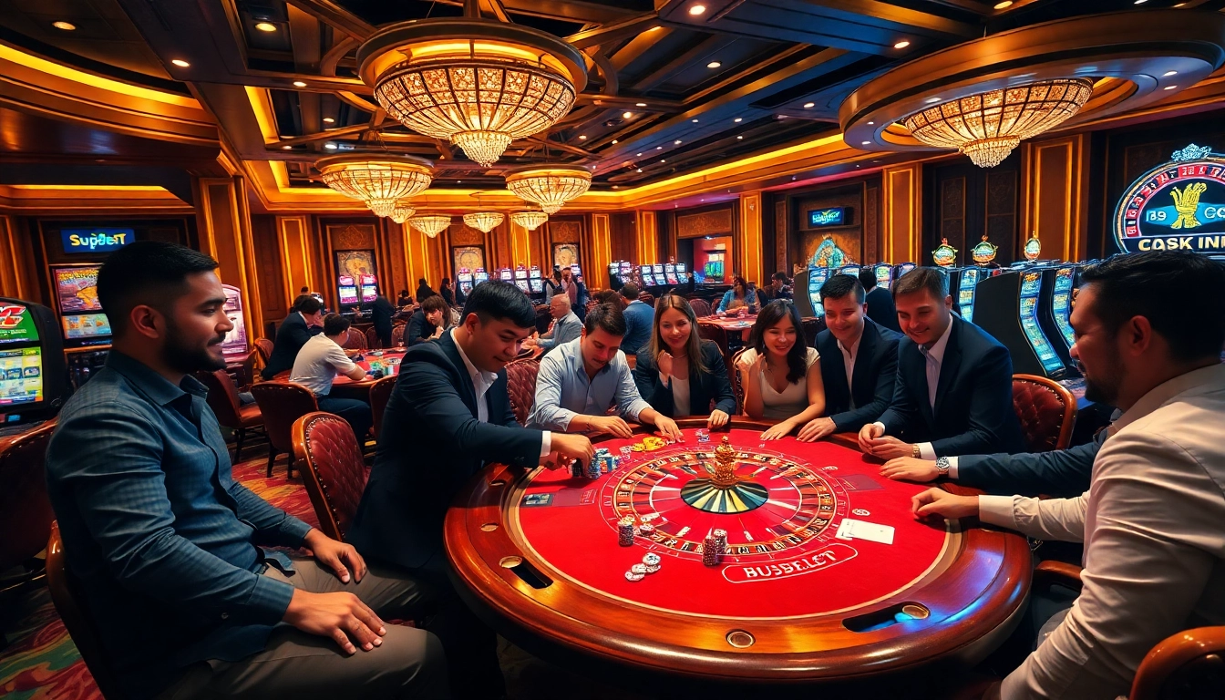 Superbet players enjoying an exciting game of poker in a luxurious casino setting.