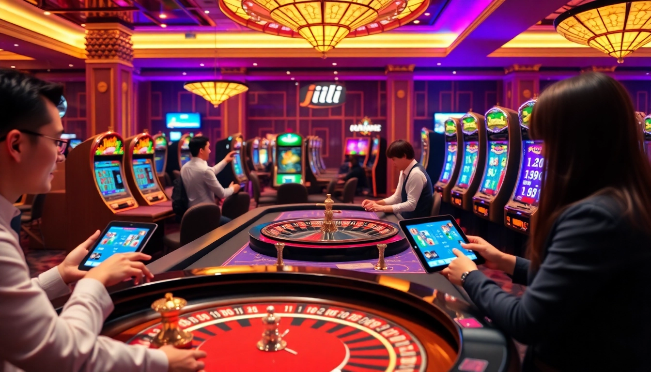 Players engage in thrilling online gambling at JILI's innovative casino table, showcasing vibrant betting action.