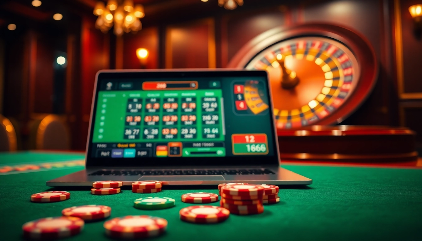 Experience thrilling gameplay at VN168 with a vibrant online casino interface and luxurious setting.