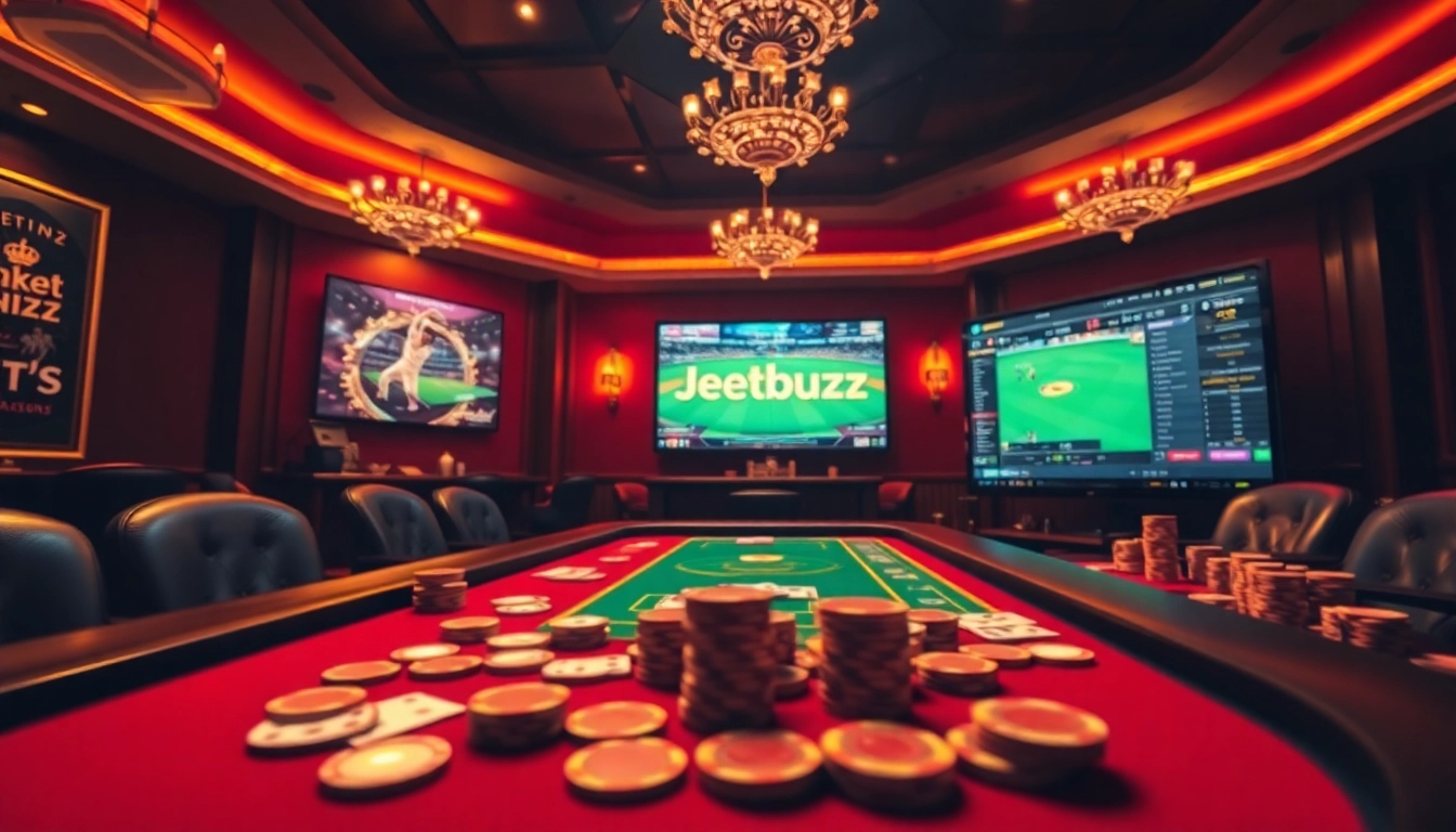 Experience the excitement of jeetbuzz with a luxurious online casino setup, featuring betting options and vibrant game elements.
