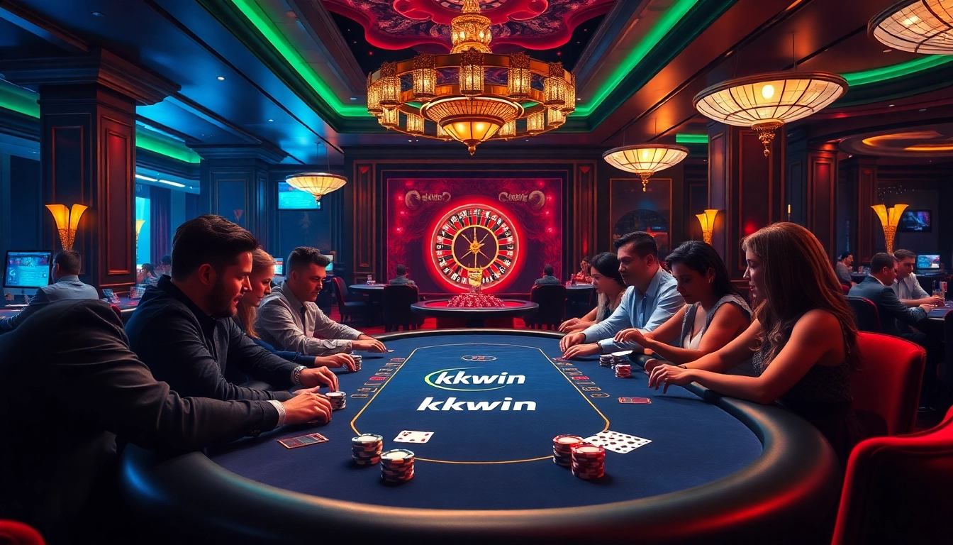 Experience the thrill of kkwin at a luxurious poker table in a vibrant casino setting.
