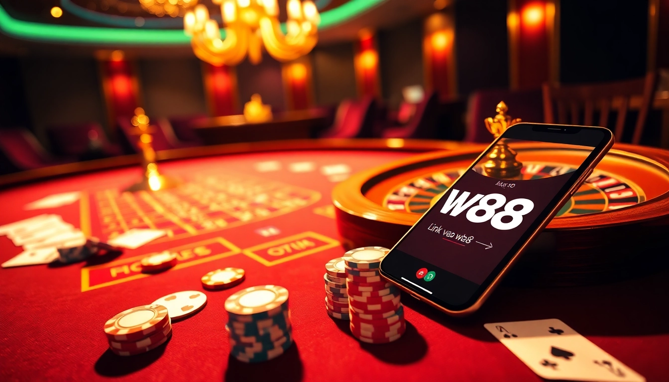 Experience the excitement of link vao w88 with vibrant casino visuals and betting elements.