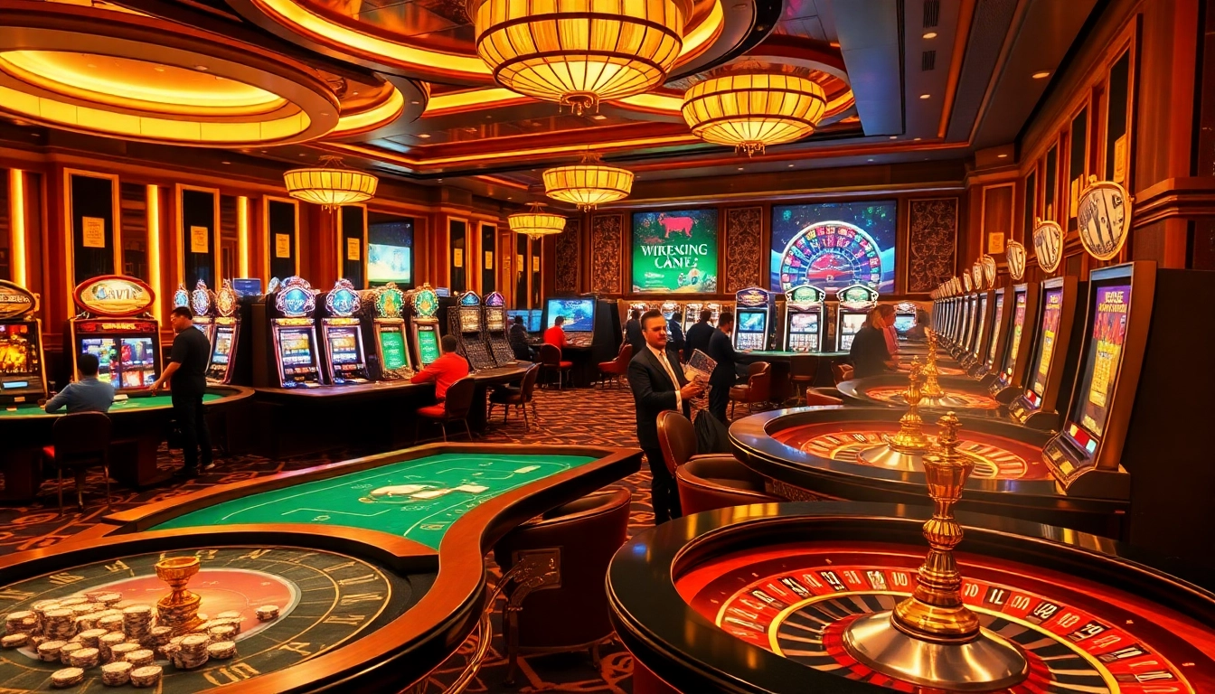 Engaging scene at a luxurious casino with players at tables promoting https://kjc.marketing/ and high-stakes excitement.