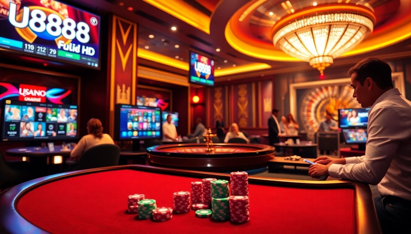 Experience U8888's thrilling online gaming world with vibrant casino visuals and engaging gameplay.
