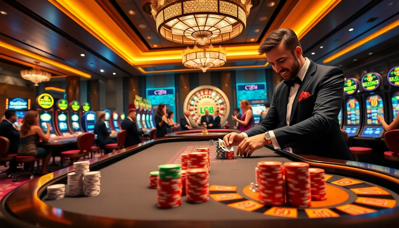 Engaging players at an LC88 COM casino table, experiencing excitement and luxury in gambling.