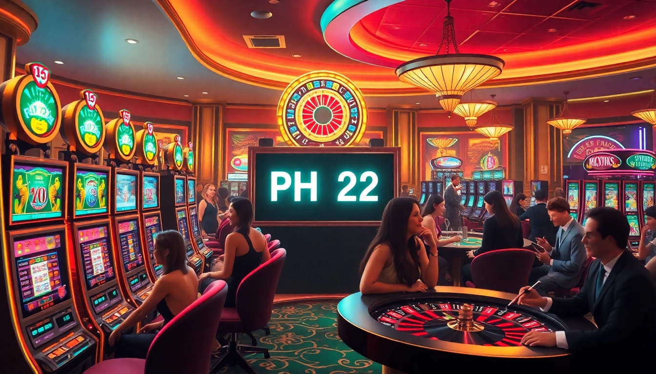 Players enjoy the excitement of slot machines and roulette at PH222 casino, capturing high-stakes action.