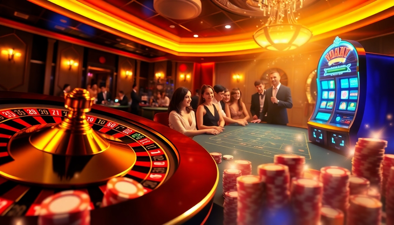 Experience the excitement of U8888 with a vibrant casino scene featuring roulette and poker!