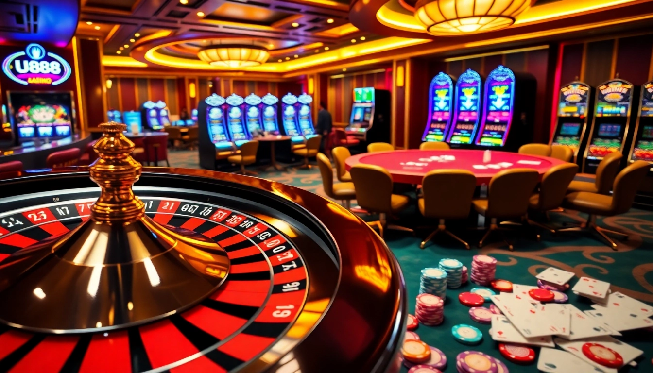 Experience the thrill of U888 at a vibrant casino with roulette and poker action.