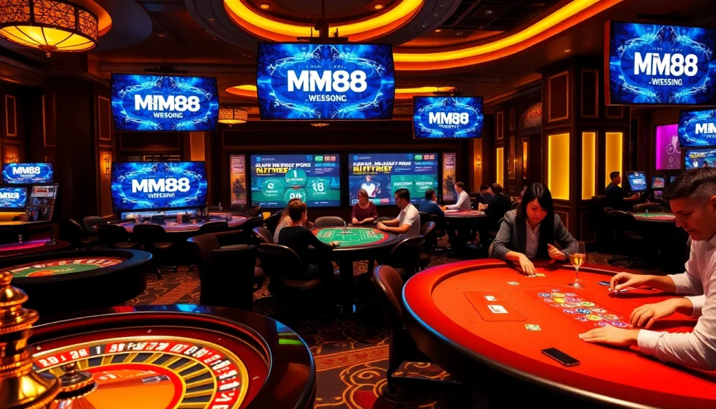 Experience excitement at the MM88 casino with players enjoying roulette and poker.