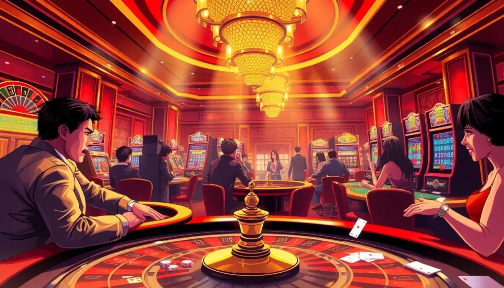 Players engaging in high-stakes gambling at a luxurious casino featuring RAJABARONG elements.