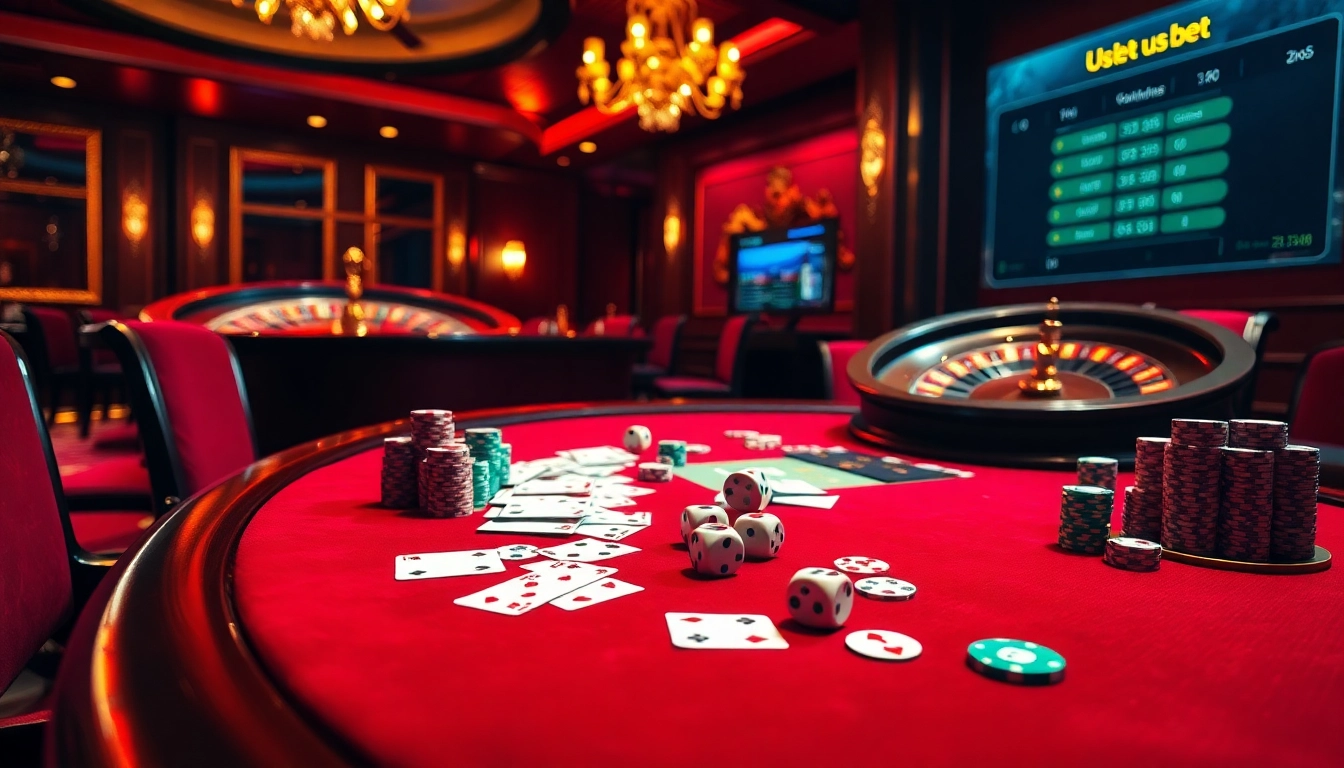 High-stakes poker table showcasing excitement and strategy in usbet gambling.