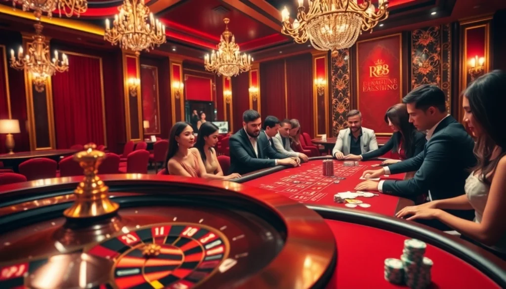 Experience thrilling gameplay with RR88 at a luxurious casino featuring roulette and poker.
