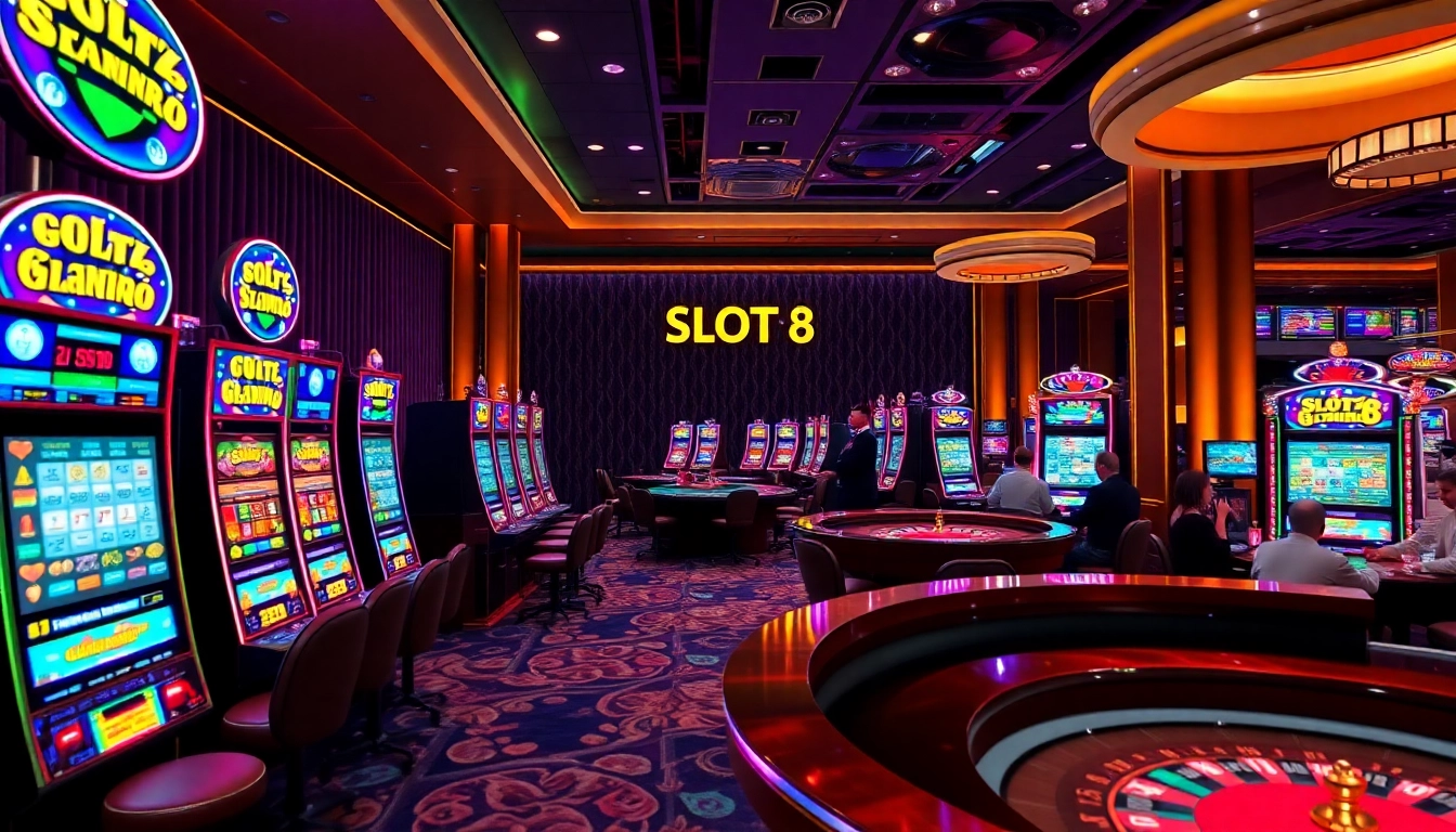 Winning at SLOTS8: A luxurious casino scene with vibrant slot machines and engaging gameplay.