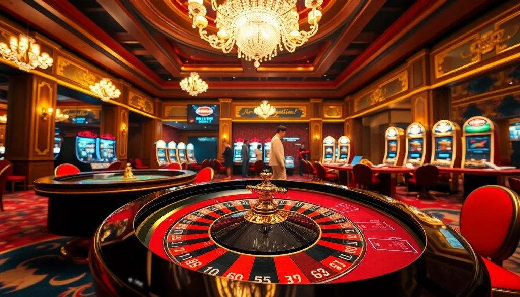 Players engaged in exciting gambling activities at Bugatti8 casino, featuring roulette and poker tables.