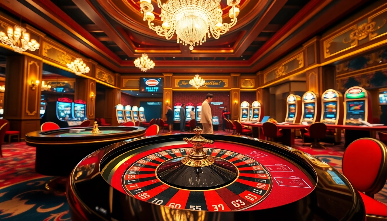 Players engaged in exciting gambling activities at Bugatti8 casino, featuring roulette and poker tables.