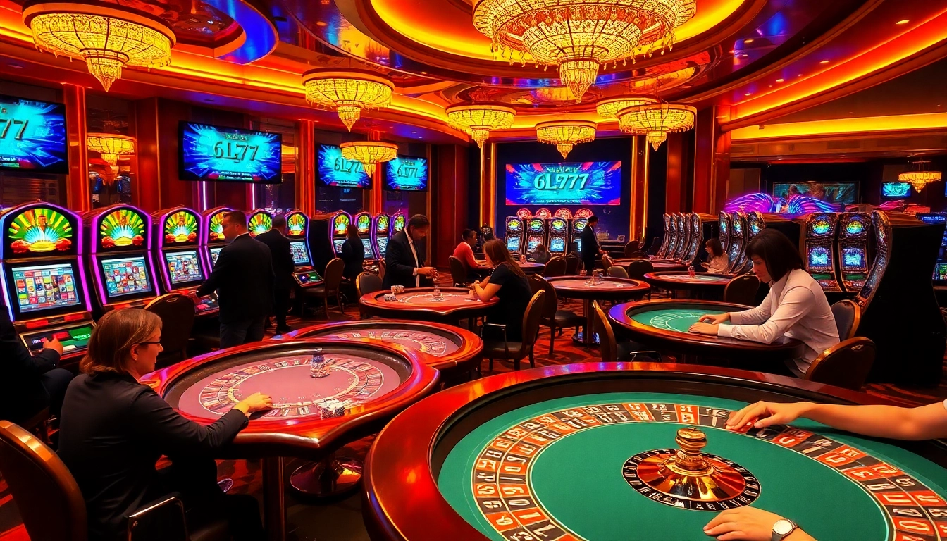 Players enjoying exciting games at a luxurious casino featuring 6L777 digital interfaces.