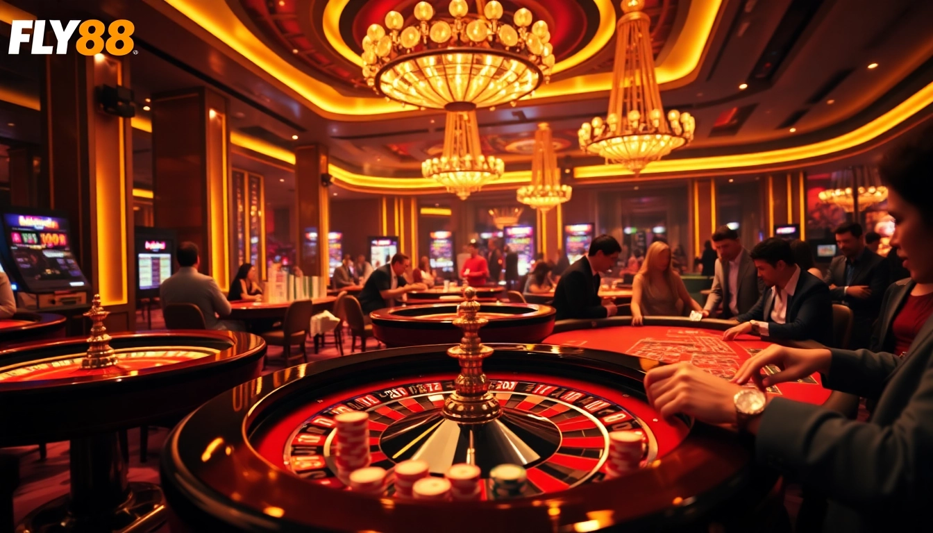 Experience the excitement of FLY88 with engaging gameplay at a luxurious casino table.
