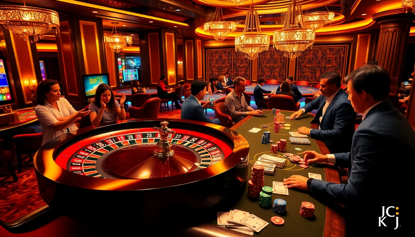 KJC players engaging at a vibrant casino roulette wheel, showcasing an exciting gambling experience.