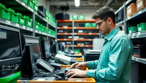 IT recycling newbury services in action, with technicians sorting electronic waste efficiently.