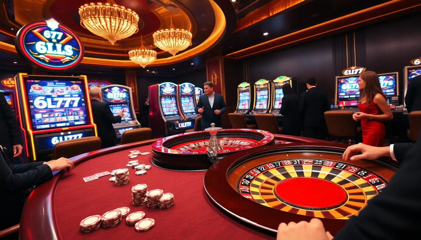 Experience the thrill of 6L777 at an elegant casino table with poker chips and cards.