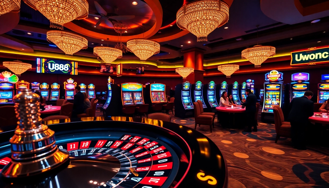 Experience the excitement of U888 in a vibrant casino setting with roulette, poker, and slots.