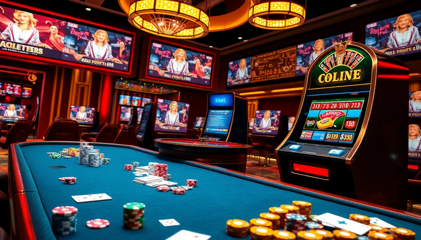 Experience thrilling action at link vào j88 with vibrant casino visuals featuring chips, cards, and roulette.