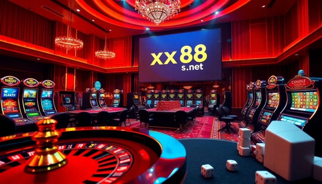 Experience thrilling gameplay at xx88.se.net with vibrant casino elements like slots, poker tables, and roulette.