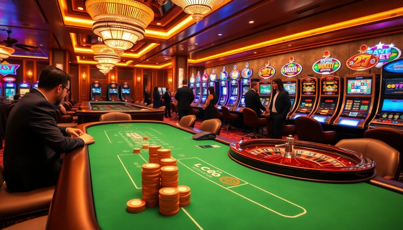 LC88 casino scene showcasing vibrant poker and roulette action for an engaging gaming experience.