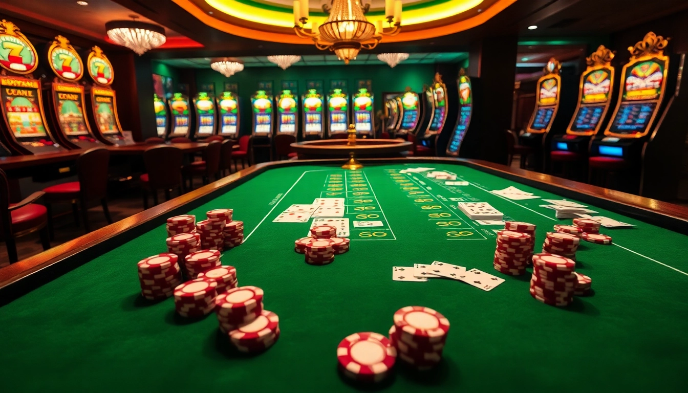 Experience the thrill of the Everest Base Camp Trek while enjoying a vibrant casino atmosphere, featuring poker chips and roulette tables.