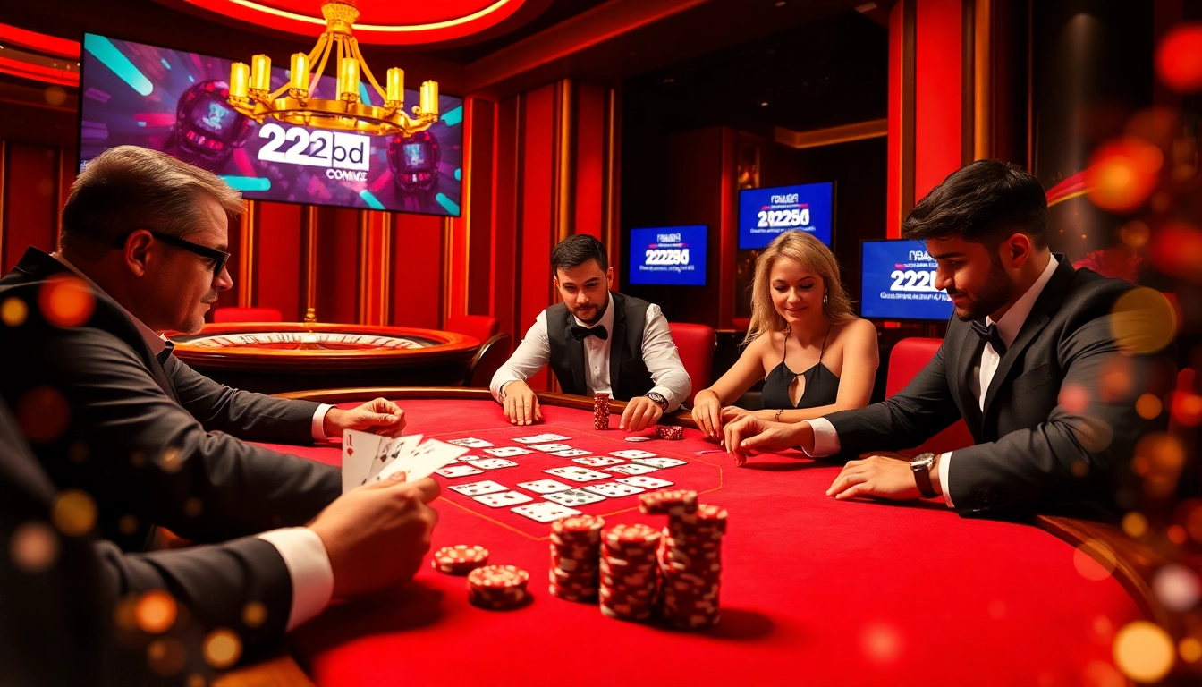 Experience thrilling poker action at 222bd casino, showcasing elite players and vibrant gaming atmosphere.