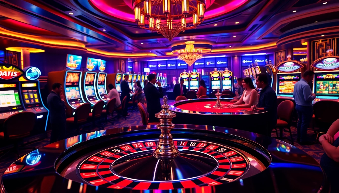 Players enjoying a thrilling game at ph33 Casino, surrounded by vibrant slot machines and poker tables.