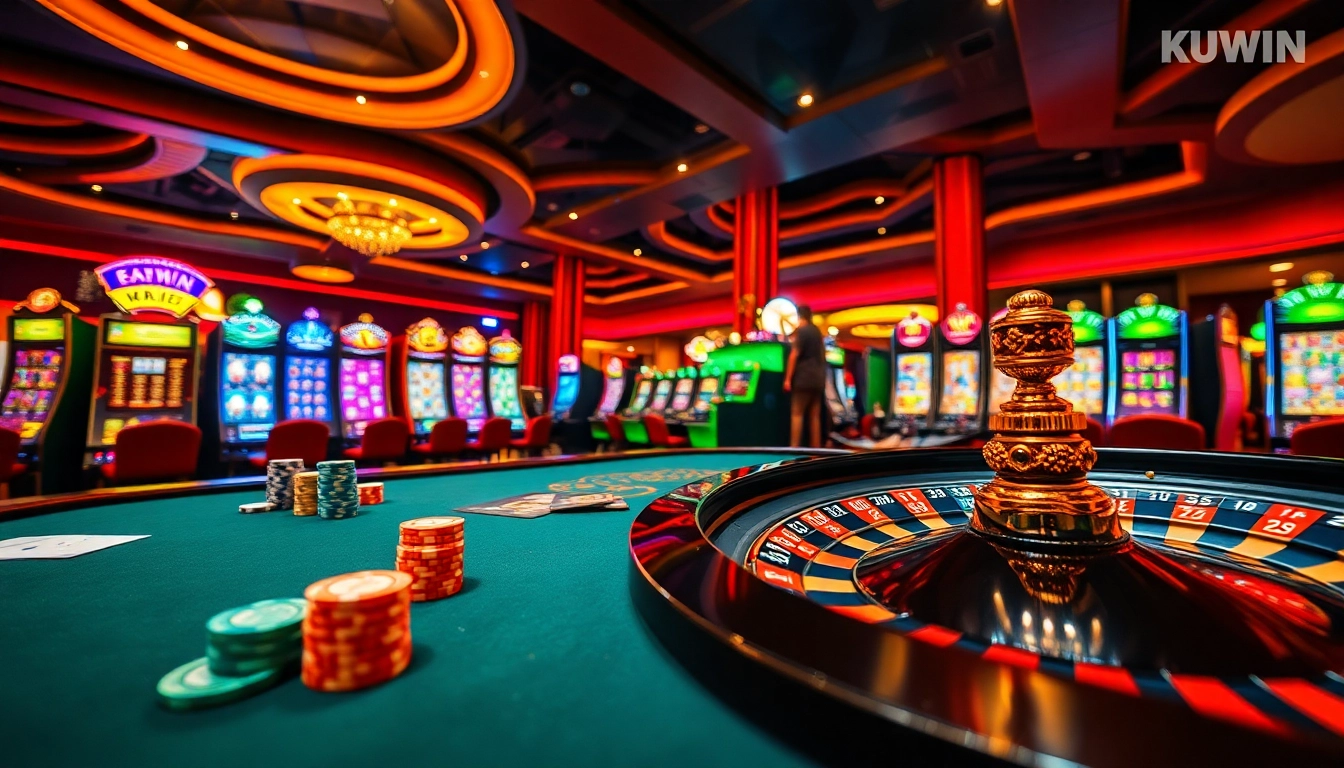 Kuwin offers an exciting gambling experience with colorful slot machines and vibrant casino tables.