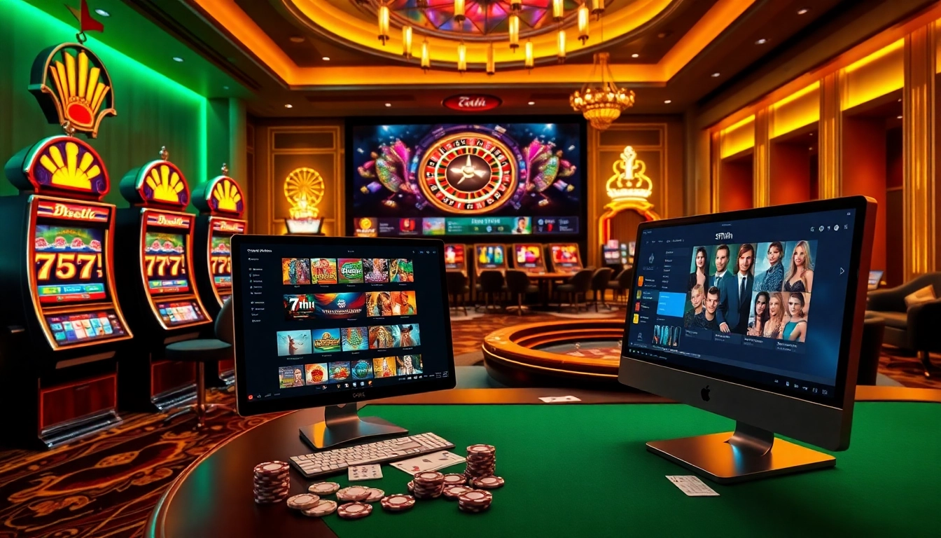 Engage in high-stakes excitement at 7hh with vibrant slot machines and a roulette wheel.